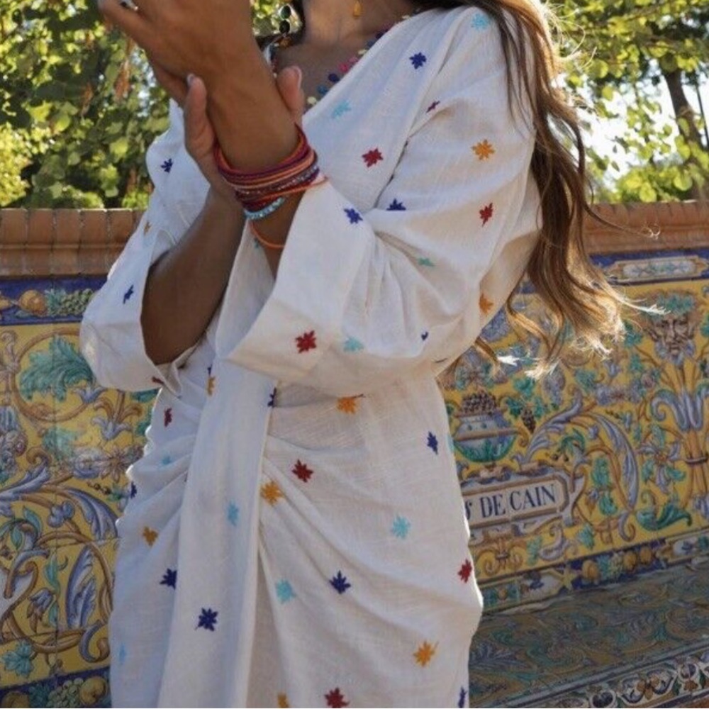 ZARA NWT EMBROIDERY POMPOM COTTON DRESS